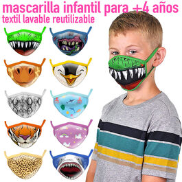 Animal washable and reusable children's textile mask