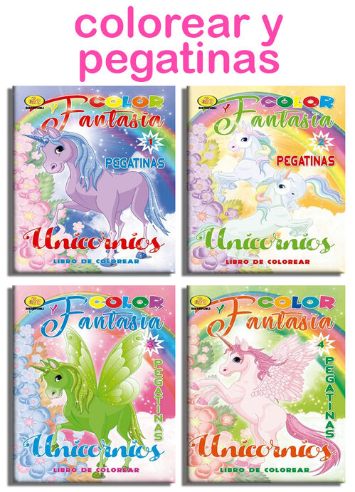 Libro color y fantasia y pegatinas de Unicornios 64 paginas 21x29cm