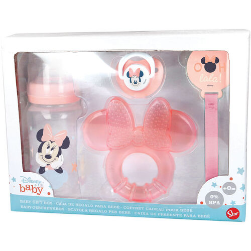 Set premium 4 piezas (biberon 240ml, chupete anatomico, mordedor y sujetachupetes) para bebe de Minnie Mouse 'Indigo Dreams' (0/12)