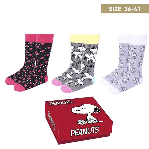 Pack 3 calcetines en caja regalo de Snoopy |CDRD|