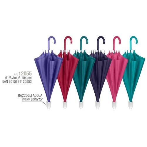 Paraguas Perletti mujer 61cm automatico color liso con recogedor (12/60)