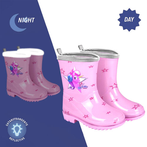 Botas de agua rosa con reflectante Unicornio (st12)