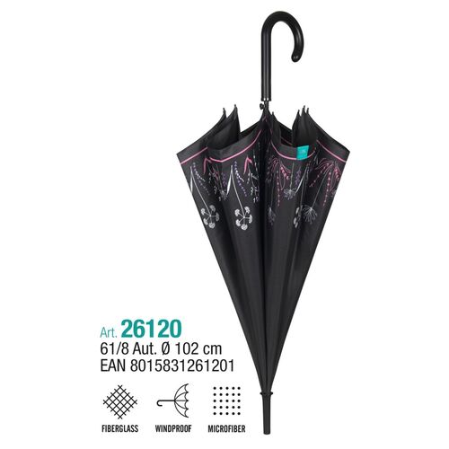 Paraguas Perletti mujer 61cm automatico Negro borde con flores an (6/36)