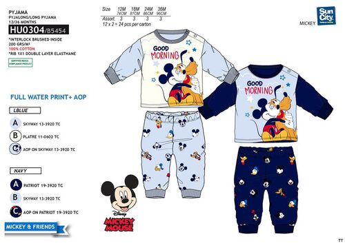 Pijama beb algodn manga larga de Mickey Mouse