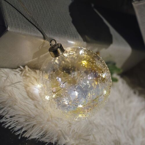Bola cristal 12cm con luz ornamentada coleccion Navidad (12/24)