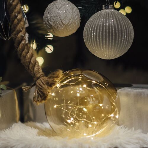 Colgante bola cristal 15cm yute y luz coleccion Navidad (6/12)