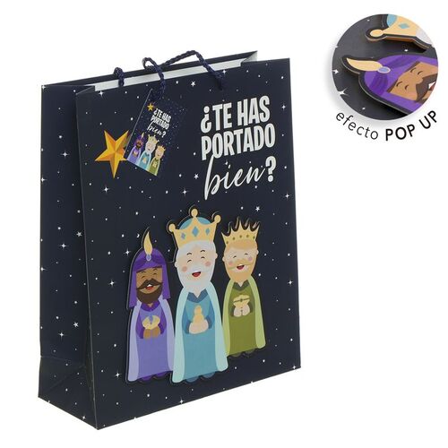 Bolsa papel tamao L pop up 3d reyes magos coleccion Navidad (24/48/72)