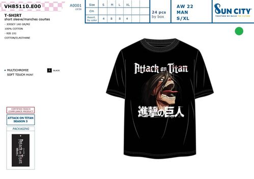 Camiseta juvenil/adulto de Attack On Titan (coleccin manga) - talla L