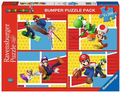 Ravensburger, Puzzle 4x100, 4 puzzles 36x26cm 100 piezas de Super Mario