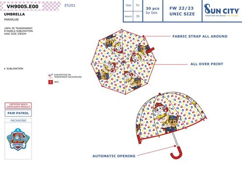 Paraguas automtico transparente 48cm de Paw Patrol La Patrulla Canina