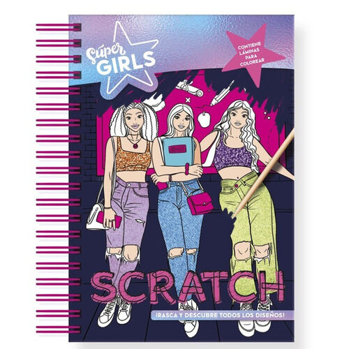 Imagiland, Libro neon raspa y dibuja scratch art de Super Girls
