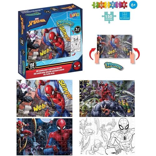 Puzzle 2en1 lenticular 150 piezas de Spiderman