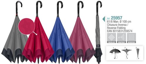 Paraguas Perletti mujer 61cm manual reversible colores lisos (12/24)