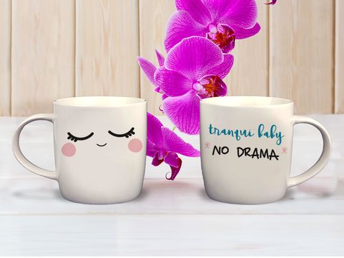 Taza mug ceramica con mensaje 'Tranqui baby, no drama'