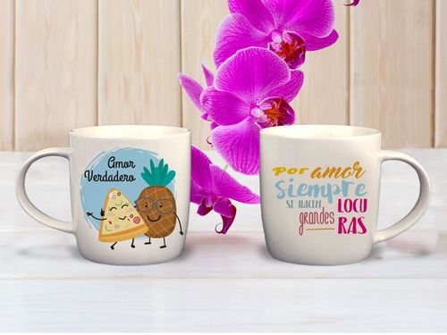 Taza mug ceramica con mensaje 'Por amor siempre se hacen grandes locuras'
