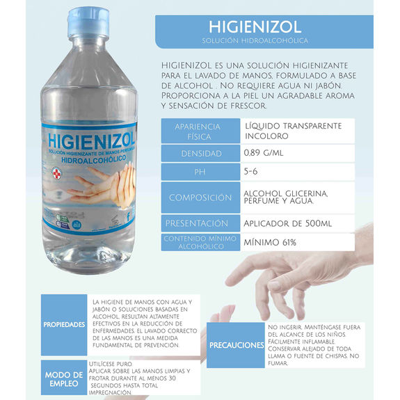 Higienizol, solucion hidroalcoholica de manos 500ml