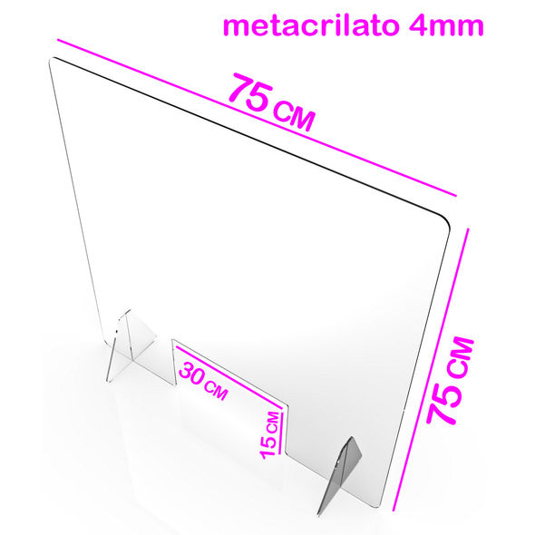 Mampara metacrilato 75x75cm 4mm grosor con ventana 30x15