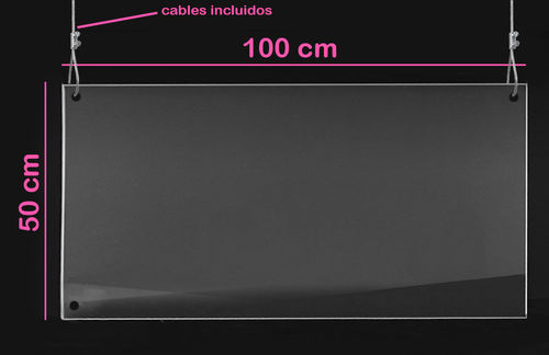 Mampara metacrilato colgante 100x50cm 2,5mm grosor Low Cost con cables incluidos