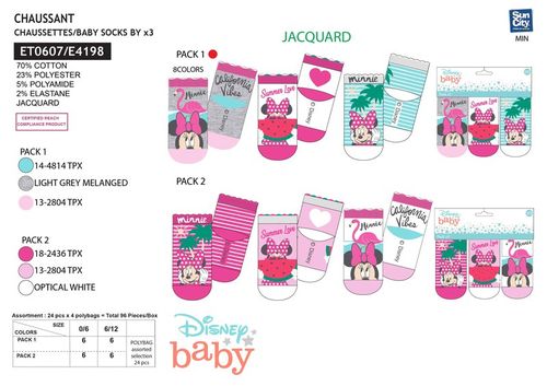 Pack 3 calcetines para bebe de Minnie Mouse
