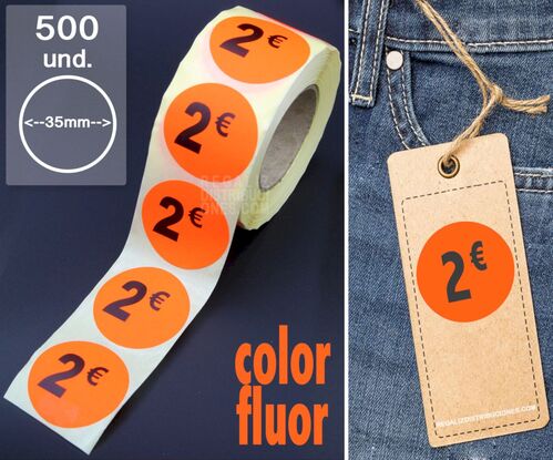 Rollo 500 etiquetas 2 pegatinas precios en euros 35mm