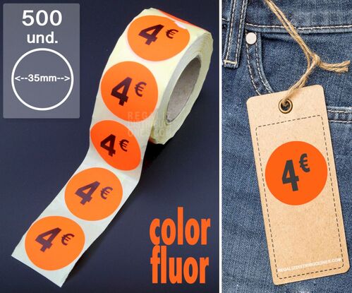 Rollo 500 etiquetas 4 pegatinas precios en euros 35mm