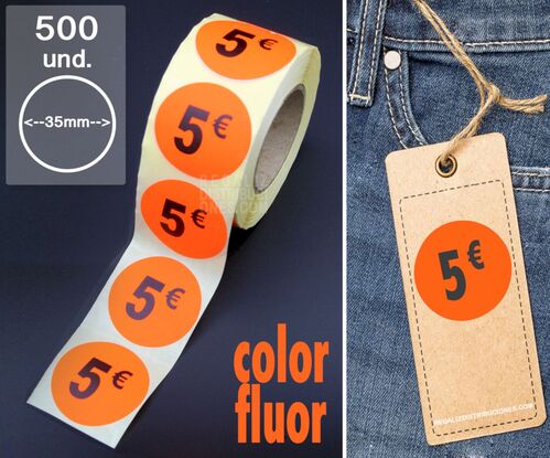 Rollo 500 etiquetas 5 pegatinas precios en euros 35mm