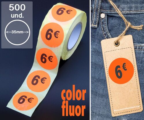 Rollo 500 etiquetas 6 pegatinas precios en euros 35mm