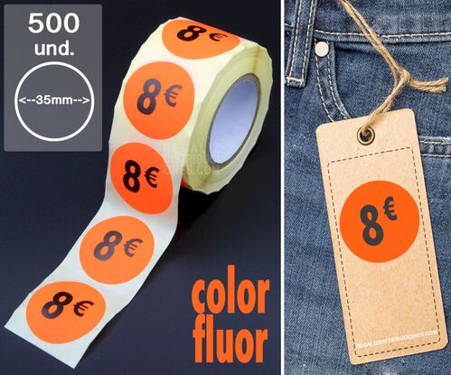 Rollo 500 etiquetas 8 pegatinas precios en euros 35mm