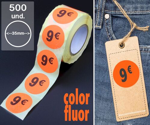 Rollo 500 etiquetas 9 pegatinas precios en euros 35mm