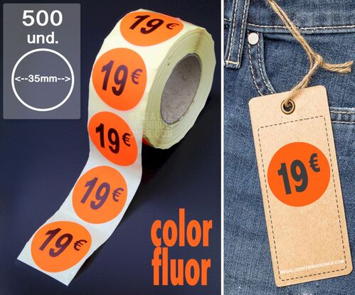 Rollo 500 etiquetas 19 pegatinas precios en euros 35mm