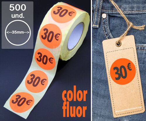 Rollo 500 etiquetas 30 pegatinas precios en euros 35mm