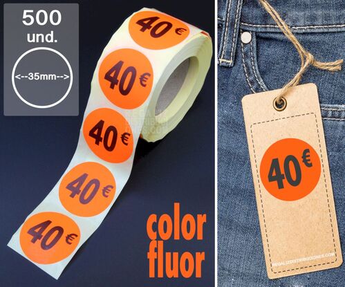 Rollo 500 etiquetas 40 pegatinas precios en euros 35mm