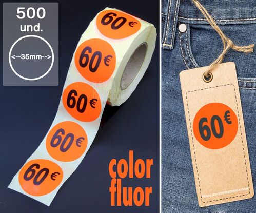 Rollo 500 etiquetas 60 pegatinas precios en euros 35mm