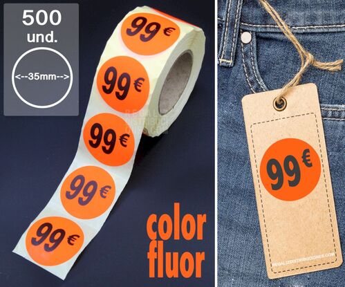 Rollo 500 etiquetas 99 pegatinas precios en euros 35mm