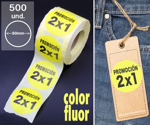 Rollo 500 etiquetas promocin 2x1 pegatinas con promocion para ofertas 50mm