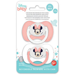 Set 2 chupetes tetina reversible silicona +6 meses con funda para bebe de Minnie Mouse 'Indigo Dreams' (12/72)