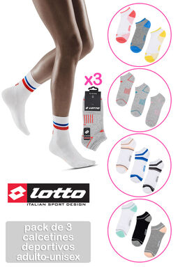 Pack de 3 calcetines Lotto deportivos adulto tobilleros