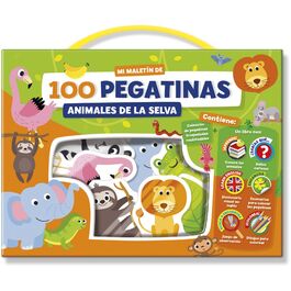 Imagiland, Playtime Maletin bilingüe libro y 100 pegatinas troqueladas reutilizables 'Animales de la selva'