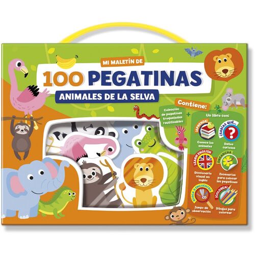 Imagiland, Playtime Maletin bilinge libro y 100 pegatinas troqueladas reutilizables 'Animales de la selva'