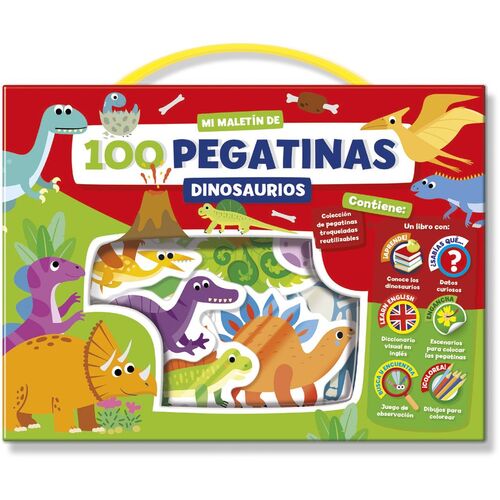 Imagiland, Playtime Maletin bilinge libro y 100 pegatinas troqueladas reutilizables 'Dinosaurios'