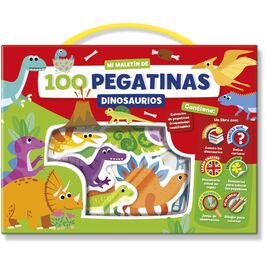 Imagiland, Playtime Maletin bilingüe libro y 100 pegatinas troqueladas reutilizables 'Dinosaurios'