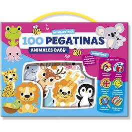 Imagiland, Playtime Maletin bilingüe libro y 100 pegatinas troqueladas reutilizables 'Animales Baby'