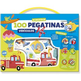 Imagiland, Playtime Maletin bilingüe libro y 100 pegatinas troqueladas reutilizables 'Vehículos'