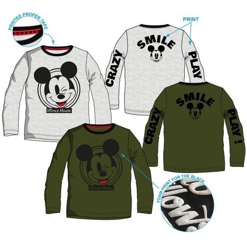 Camiseta algodn manga larga y doble estampado de Mickey Mouse