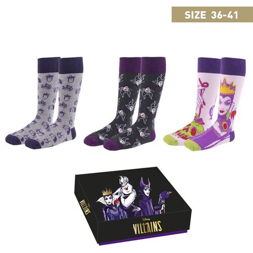 Pack 3 calcetines en caja regalo de Disney Villanas |CDRD|