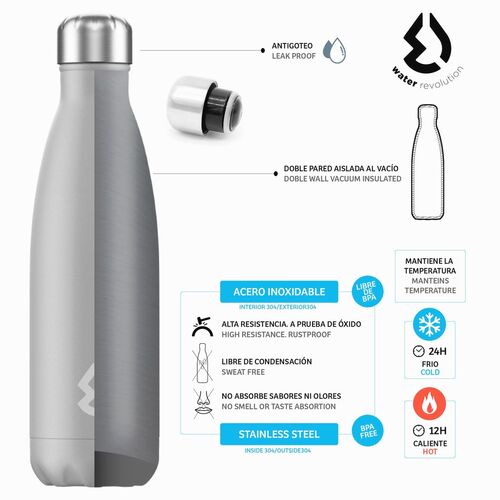 Water Revolution 500ml Stainless Steel Thermos Canteen Bottle 'Black'