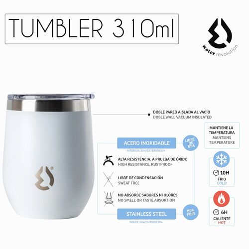 Tumbler vaso termico acero inox 310ml con tapa de Water Revolution 'Blanco'