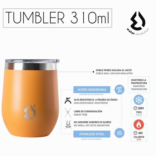 Tumbler vaso termico acero inox 310ml con tapa de Water Revolution 'Naranja'