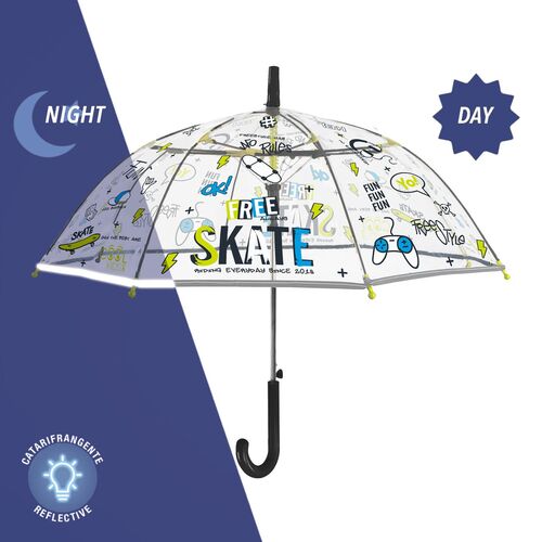 Paraguas Perletti nio 45cm automatico transparente con reflectante Street Skate (6/36)