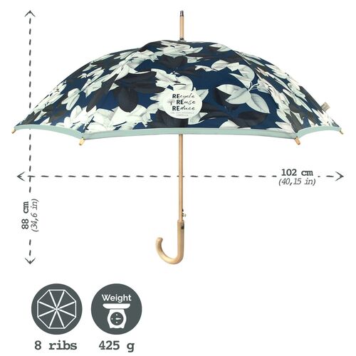 Paraguas Perletti mujer 61cm hojas, eco-friendly materiales reciclados (6/36)